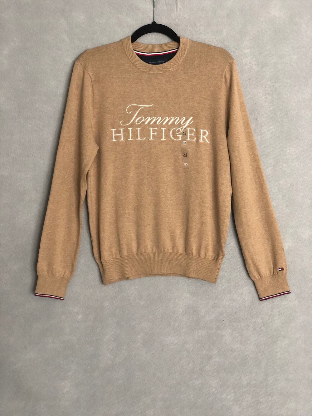Tommy Hilfiger Crew Neck Sweater Fall Basic Logo Tan Men's XS NEW